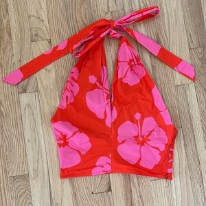 STAUD Hibiscus Cropped Floral Halter Top Size 2